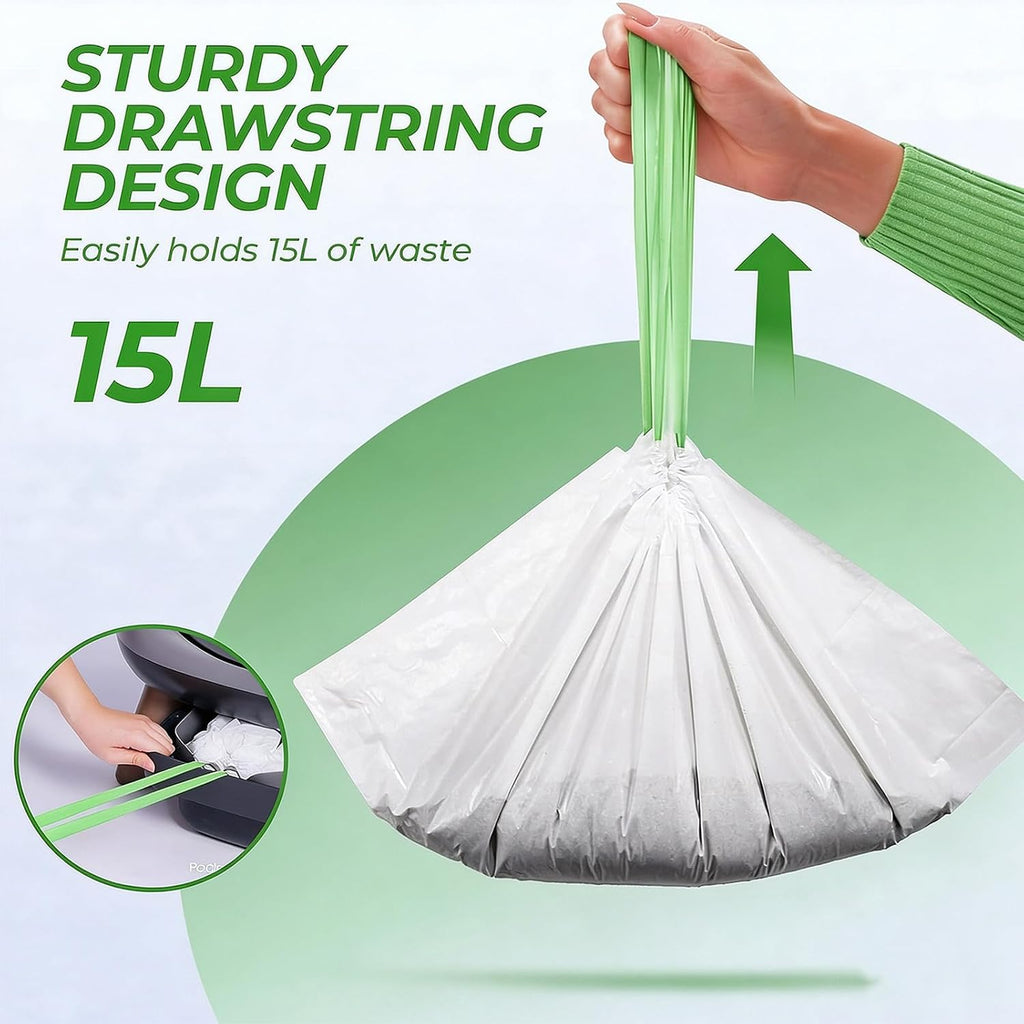 Litter Box Liners Drawstring Waste bag 6 Rolls Heavy Duty Trash Bags