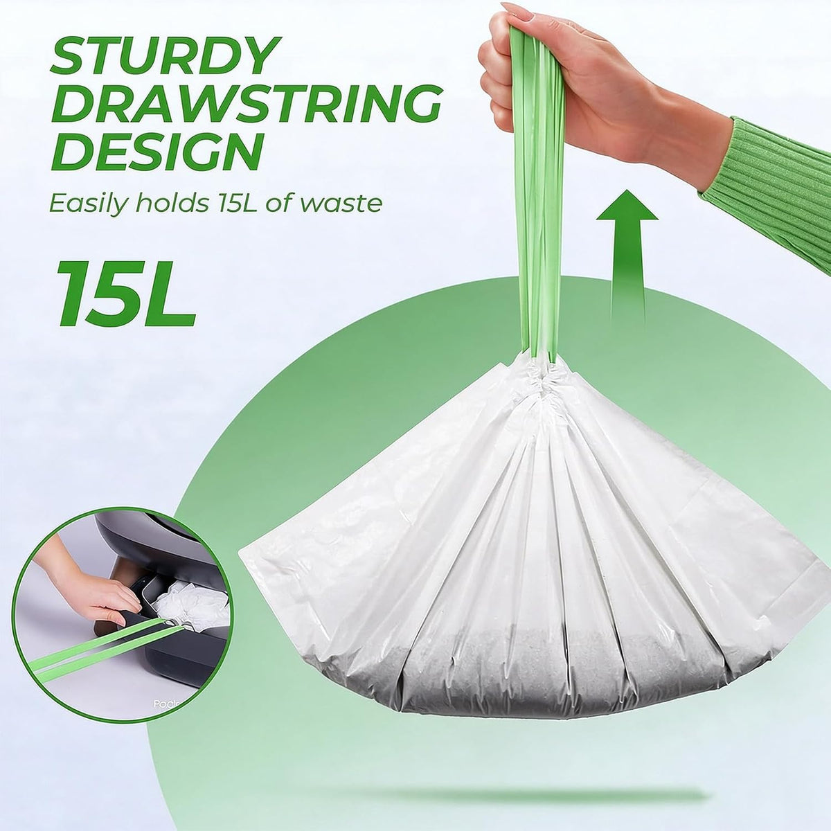 Litter Box Liners Drawstring Waste bag 6 Rolls Heavy Duty Trash Bags