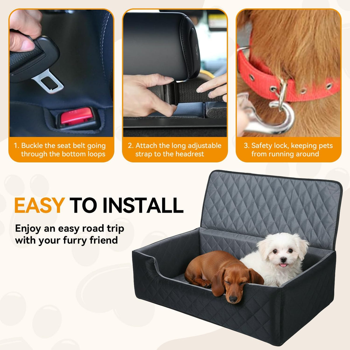 Black Large Dog Car Seat for Medium or Two Small Dogs Up to 50 lbs