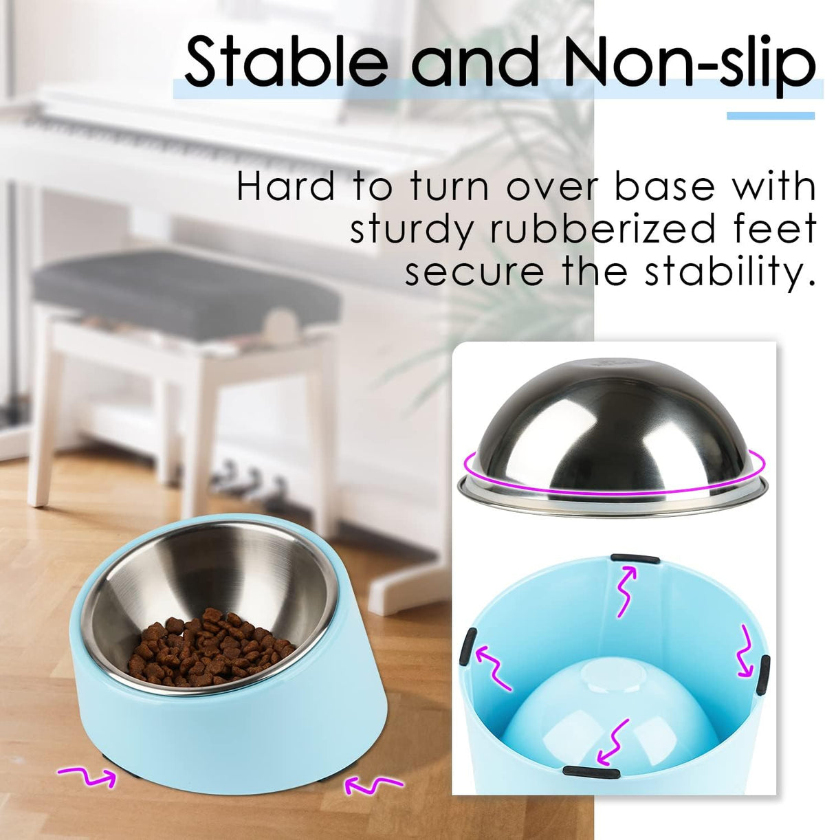 SUPERDESIGN Anti-Vomiting 15° Slanted Pet Bowl, S/0.5 Cup, Blue