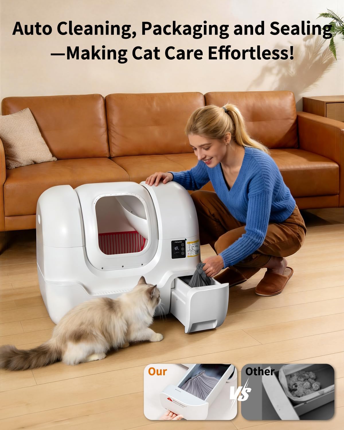 LitterGo Automatic Cat Litter Box, Extra‑Large 68L Smart Self‑Cleaning with Auto Sand Refilling, Auto Packing & Sealing, APP Control for Multi‑Cats