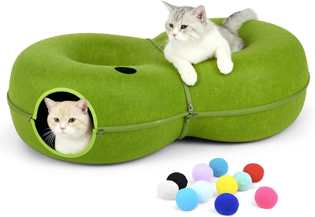 8-Shaped Large Cat Tunnel Bed for Indoor Cats, Infinite Circulation Peekaboo Cat Cave with 12 Toy Balls, Cat Donut Tunnel for Cats up to 30 Pounds (Dark Grey, L 38x24x11in)
