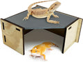 Tfwadmx Bearded Dragon Basking Platform with Hideout Wooden Lizard Hideout Reptile Slate Rocks Basking Platform with Hiding Cave Tank Accessories for Lizards Snakes Tortoise