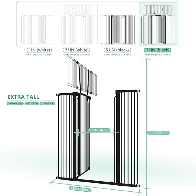 Jiprlak51 Extra Tall Cat Gate for Doorway – 28.5"-48.7" Extra Wide Pet Gate - Image 3