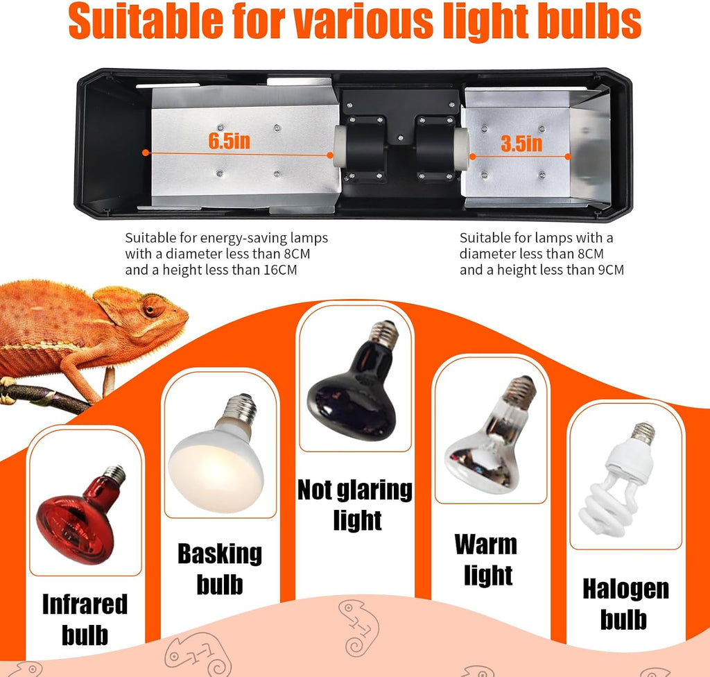 Dual Reptile Light Fixture with Separate Switches, 120W Max E26 Socket
