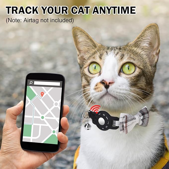 Airtag Cat Collar with Bells and Bowtie -Safety Elastic Band Kitten Collar - Image 2