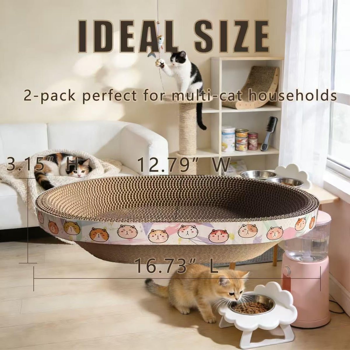 Cat Scratcher Bed with Toys, 2 Pack Oval Cat Scratching Cardboard
