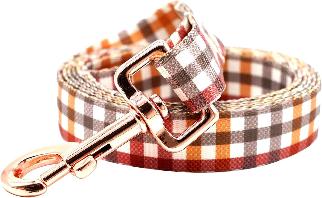 Dog Collar with Leash, Fall Plaid Pet Collar Leash Adjustable Collar for Small Medium Large Dogs Soft Puppy Collars with Quick Release Buckle Girl Boy Dog Collars