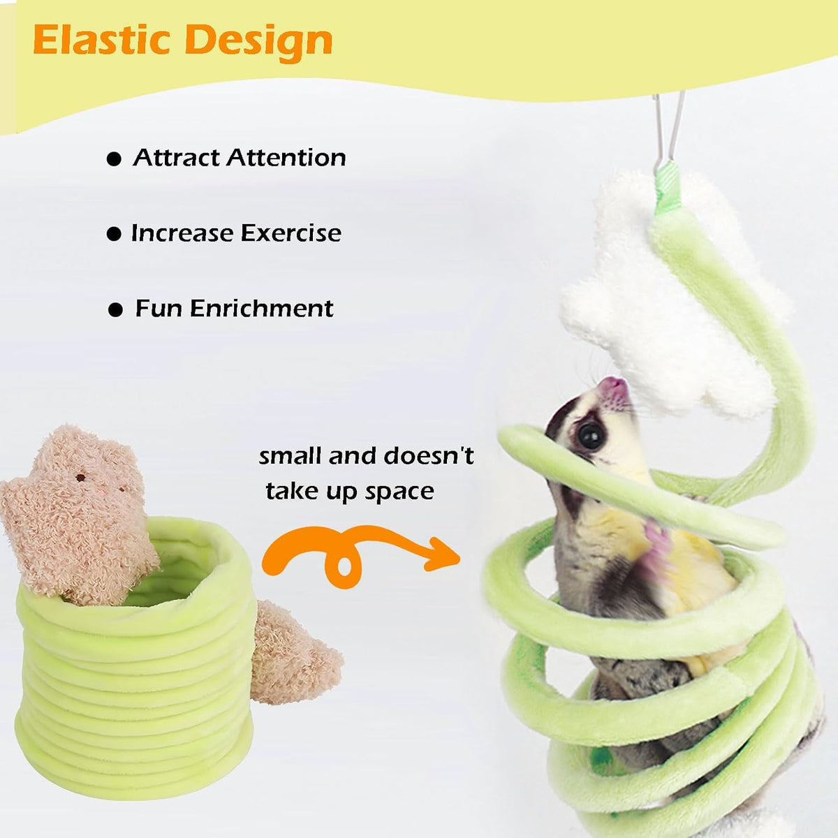 Rat Hammock and Sugar Glider Toy Set Cozy Hanging Bed with 3 Piece Climbing Ropes for Small Pets Includes Green Blue Yellow Swing Toys
