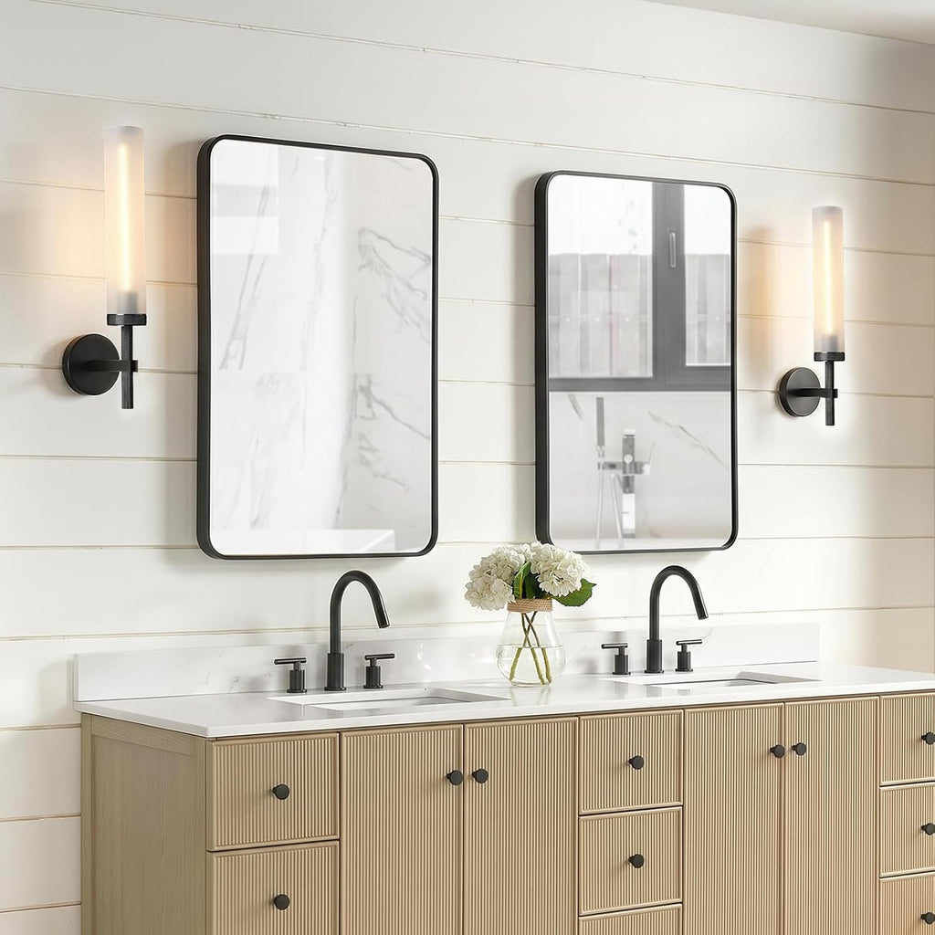 Bblack Knurled Wall Sconce 20", Bathroom Wall Sconce,Glass Tube Brass Sconces Wall Lighting,Bathroom Sconces Side of Mirror,Vanity Sconce Lights for Bath