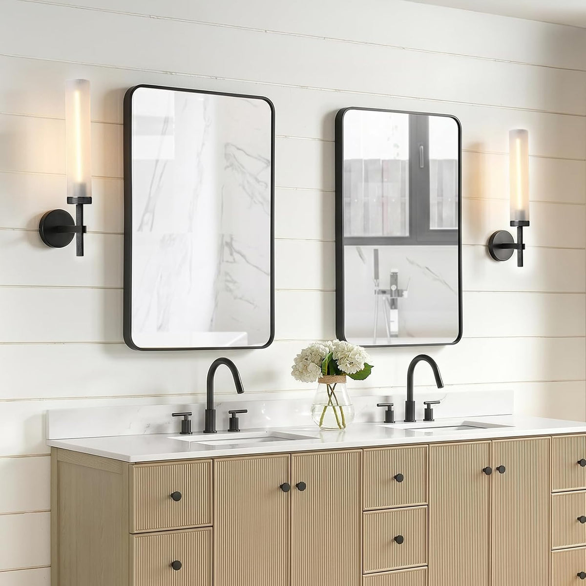Bblack Knurled Wall Sconce 20", Bathroom Wall Sconce,Glass Tube Brass Sconces Wall Lighting,Bathroom Sconces Side of Mirror,Vanity Sconce Lights for Bath