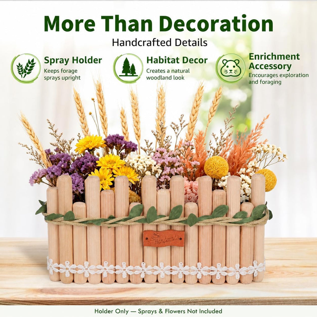 Hamster Sprays Holder, Natural Wood Handmade Hamster Flower Forage Stand