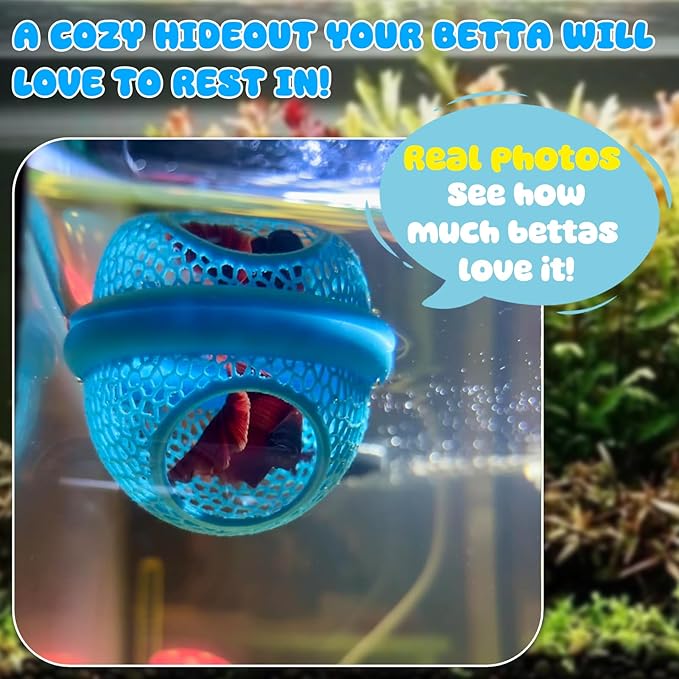 Blue Floating Betta Hide & Shrimp Cave: 3-in-1 Aquarium Hammock, Feeder & - Image 4