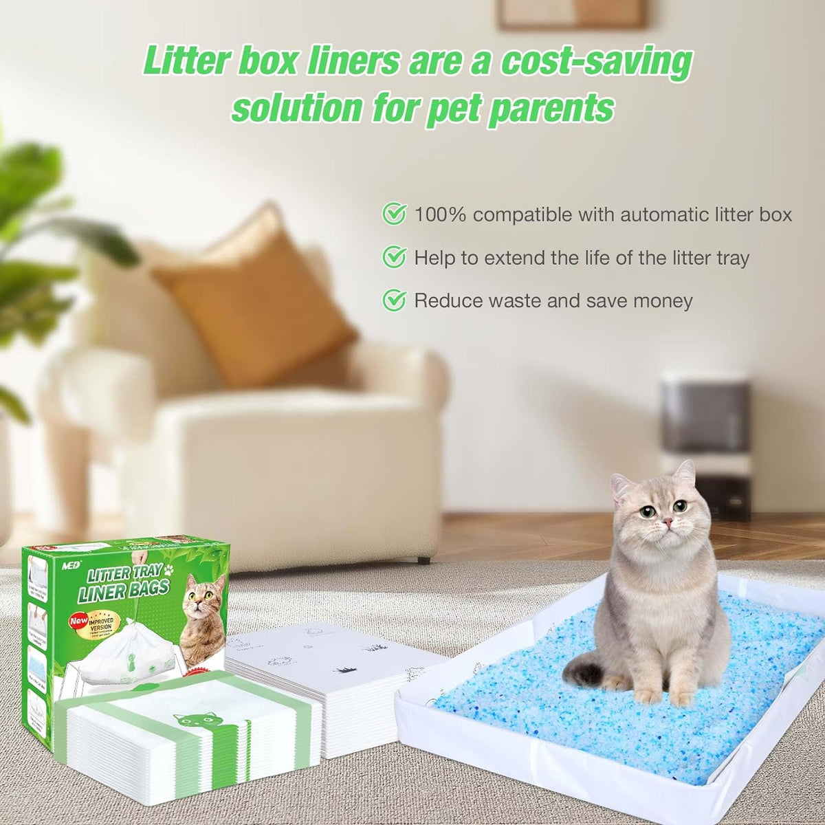 Litter Box Liners Compatible with Pets Scoopfree Litter Box Refill Tray Rectangle Bags with Anti-scratch Cardboard 20 Pack