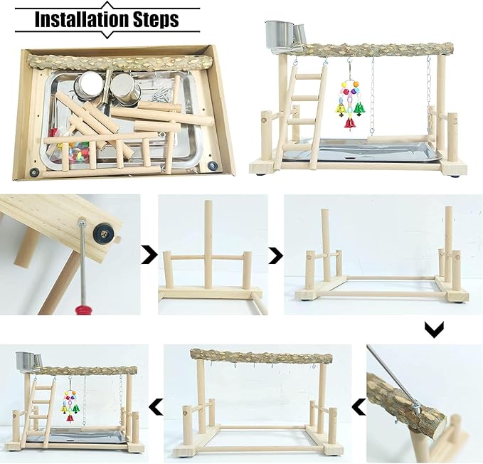 PINVNBY Bird Playground Parrot Playstand Birds Play Stand Wood Exercise Perch - Image 6