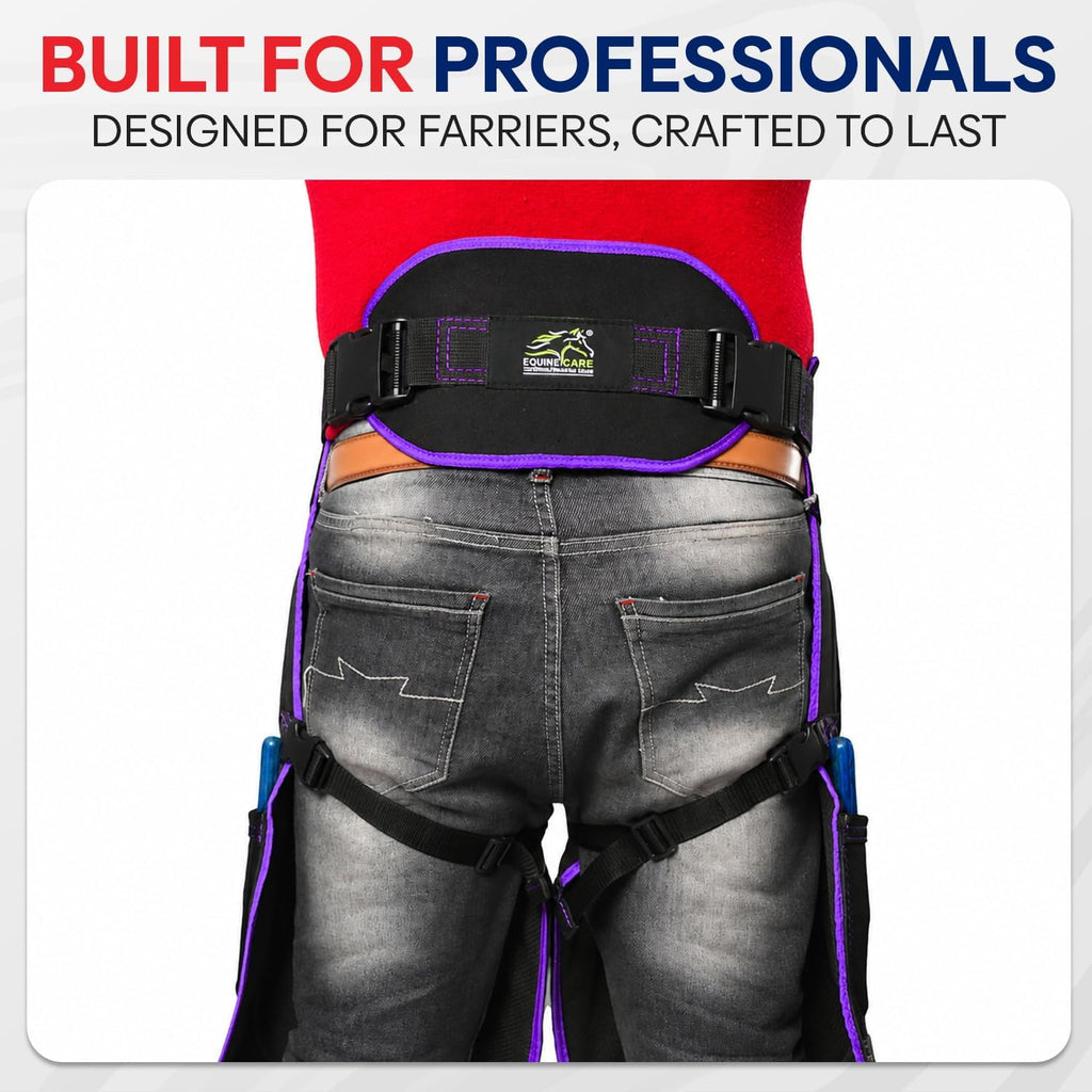 Equine Care Women's Farrier Apron Chaps, Back Support, 23in, Black/Purple