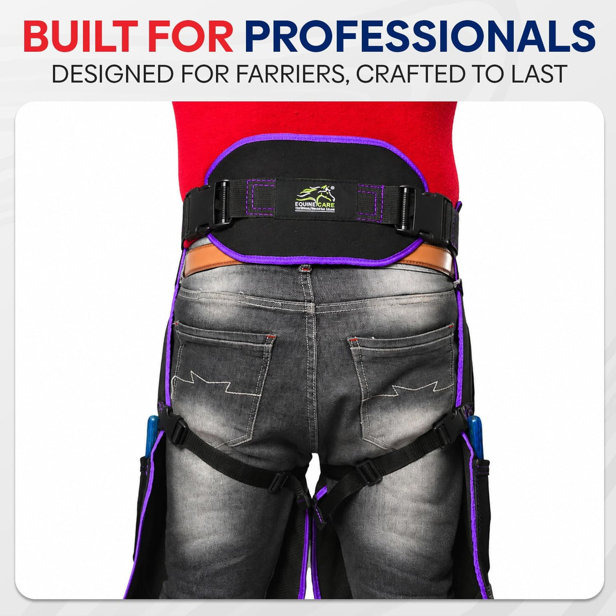 Equine Care Women's Farrier Apron Chaps, Back Support, 23in, Black/Purple