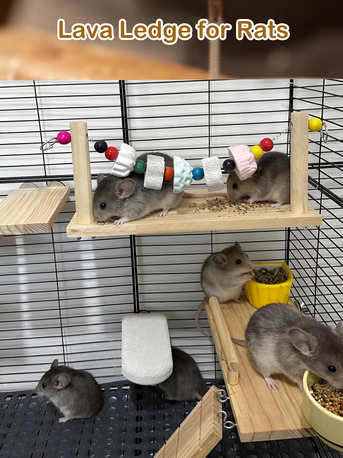 Chinchilla Ledges Wood Sets, Hamster Wooden Stand Platform with Lava Ledge Blocks Chew Toys Small Animal Cage Accessories for Rat Gerbil Guinea Pig Chipmunk Squirrel Mouse