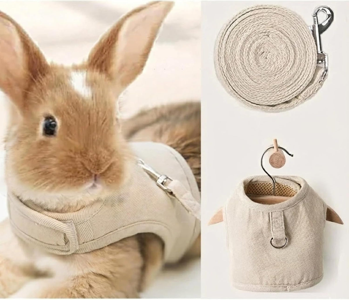 MANON ROSA Rabbit Harness and Leash Set - Escape-Proof Adjustable Vest Harness for Dwarf Bunnies, Soft Padded Conejos Collar with Safety Buckle, Small Animal Walking Accessories