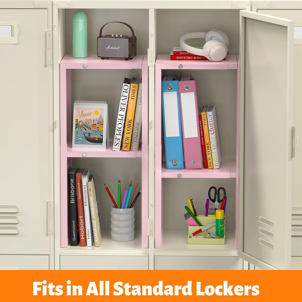 Locker Organizer Shelf Pink, Metal Adjustable Width and Height, Ideal Locker for School, Office, and Gym Lockers, Locker Shelves Organization Accessories