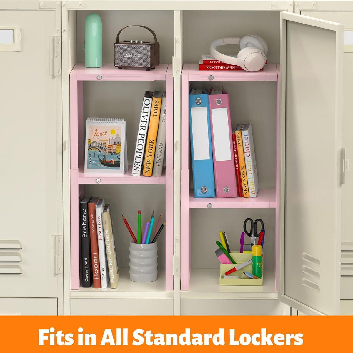 Locker Organizer Shelf Pink, Metal Adjustable Width and Height, Ideal Locker for School, Office, and Gym Lockers, Locker Shelves Organization Accessories