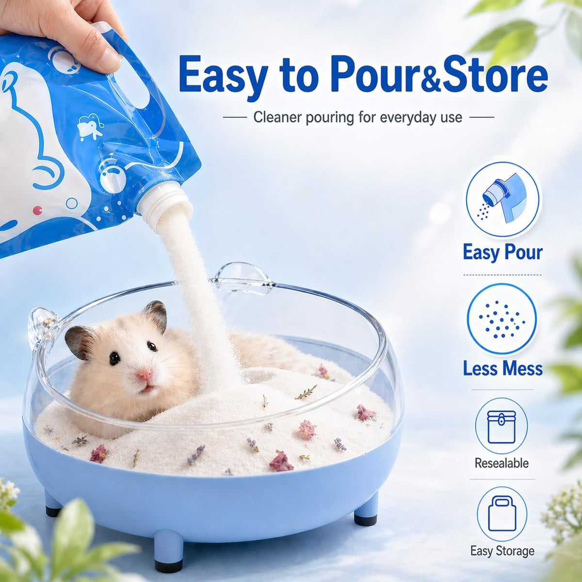 Meow&Woof Hamster Sand Bath, 2.2 lbs Low Dust Bath Sand & Potty Litter for Hamsters, Light Flower Scent Small Animal Sand for Chinchillas, Gerbils, Syrian Hamsters, Mice