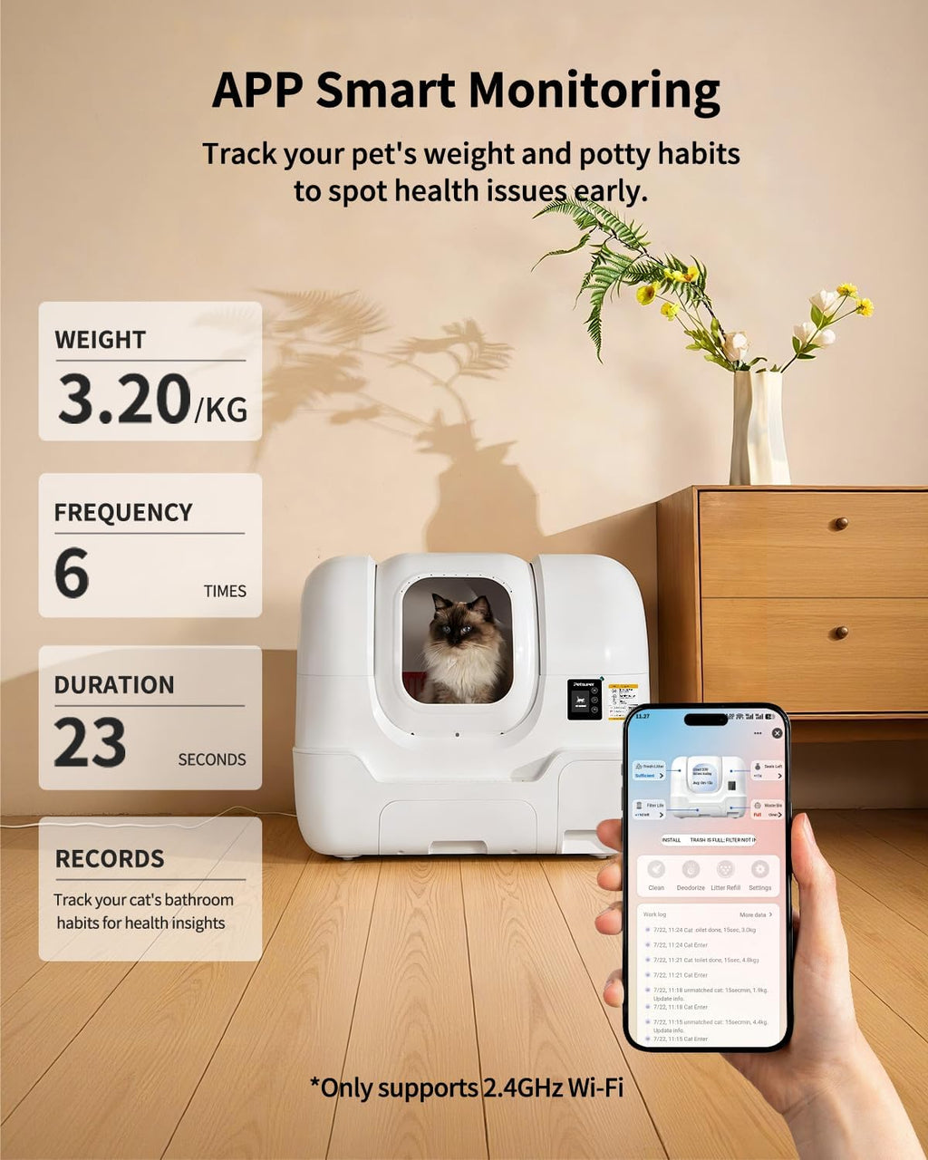 LitterGo Automatic Cat Litter Box, Extra‑Large 68L Smart Self‑Cleaning with Auto Sand Refilling, Auto Packing & Sealing, APP Control for Multi‑Cats