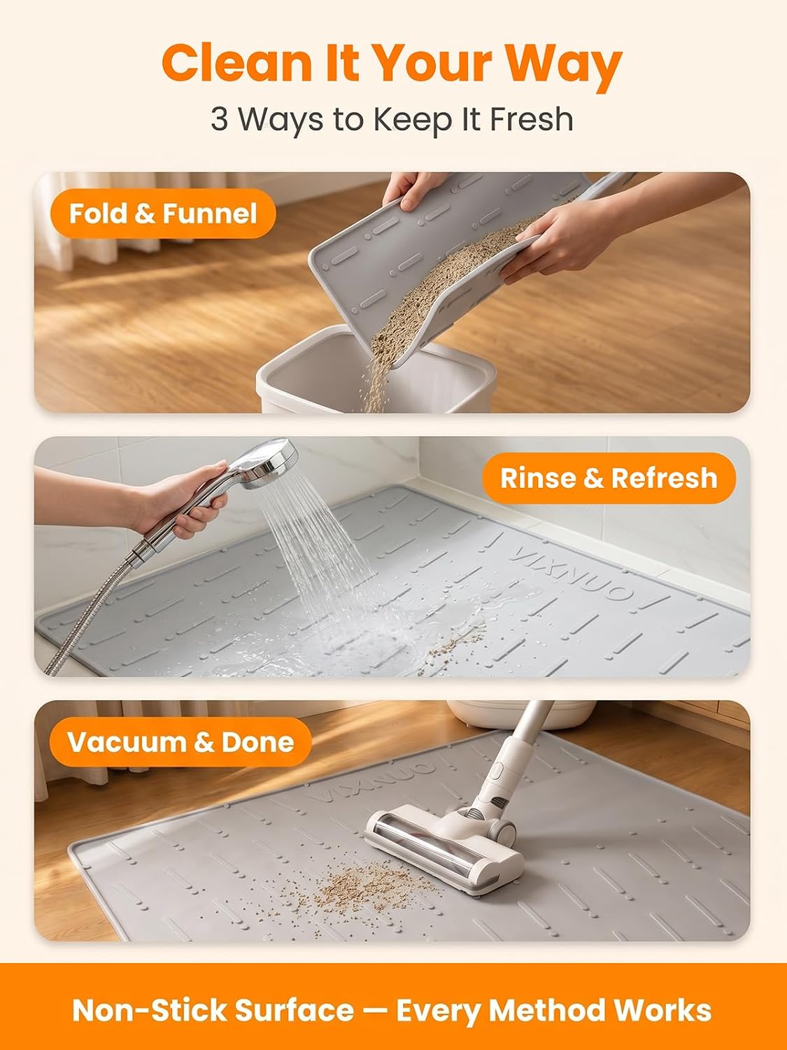 Silicone Cat Litter Mat Large 47"x37", Traps Litte&Easy to Clean，Gray