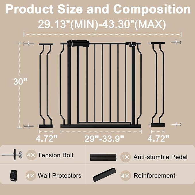 WAOWAO Baby Gate 29.13-43.3" Extra Wide Pressure Mounted Walk Through Swing - Image 2