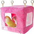 La La Pet Breathable Bird Hut for Summer Hanging Cage Nest with Stainless Steel Mesh Bottom Cooling Hammock Tent for Parrots Macaws Parakeets Cockatoos Lovebirds Pink
