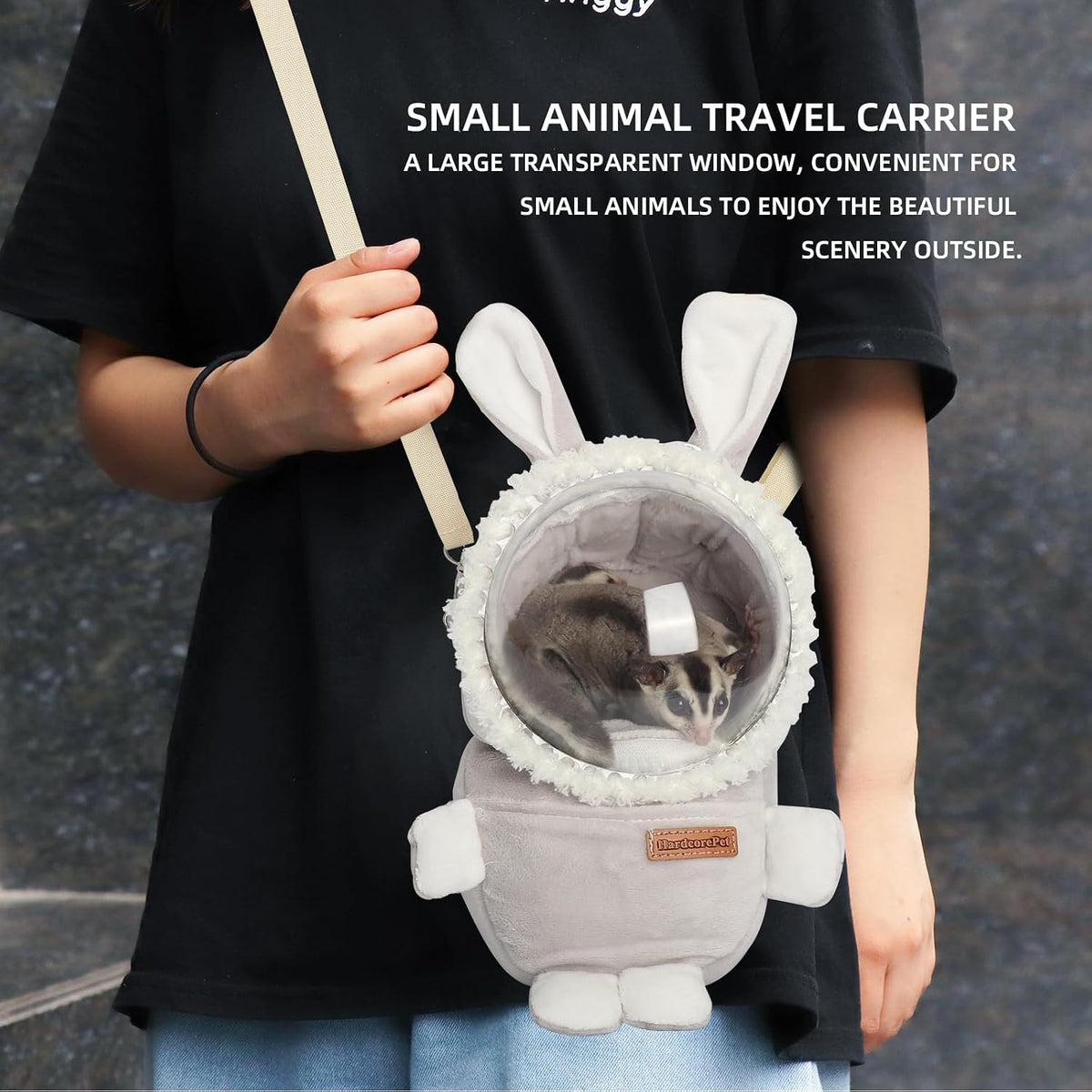 Sugar Glider Bonding Pouch Bonding Pouch Carry for Rat Syrian Hamster Hedgehog Small Pocket Pets, Gerbil Travel Bag Cute Bunny-Shaped Outing Bag with Large Transparent Window（Pink）