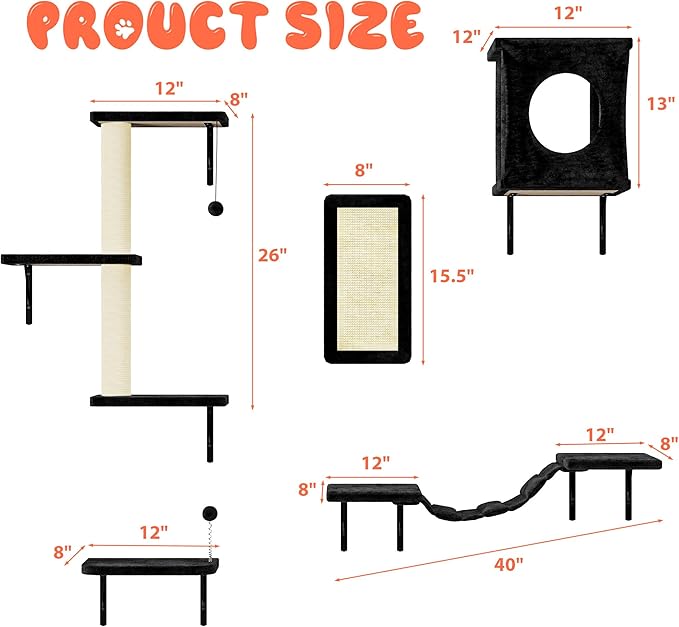 NUNU LAB Cat Wall Shelves Set, Bridge Ladder, Scratching Post, Indoor Cat - Image 6
