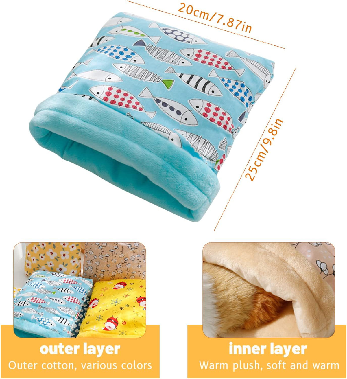 Yoxebo Hamster Sleeping Bag,Winter Soft Warm Bed Plush Small Pet Nest Snuggle Sack Hideout Pouch for Hedgehog Guinea Pig Squirrel Animals,Random Color Multi-colored 7.9x9.8 in