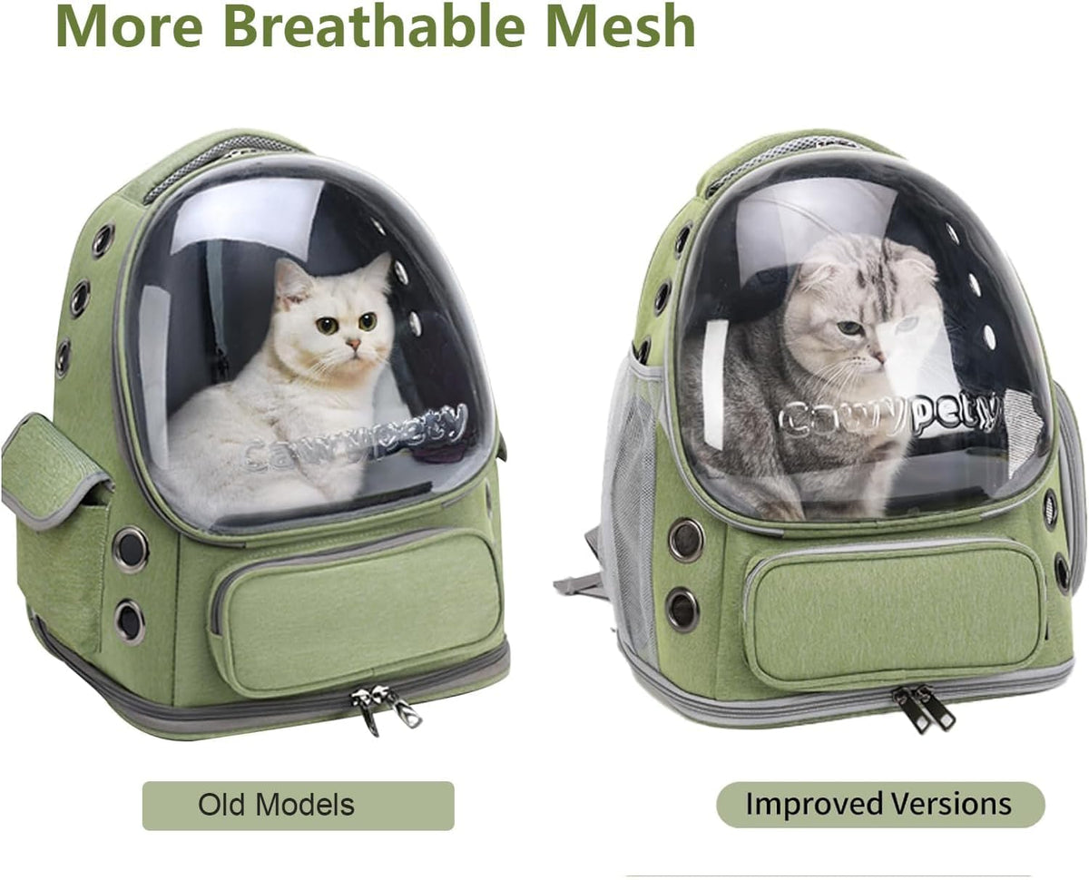 Cawypety Cat Backpack Carrier, Breathable Cat Carrier Large Space Bubble Pet Backpack for Kitty Small Dog up to 15lbs, Transparent & Foldable Pet Carrier for Travel Hiking