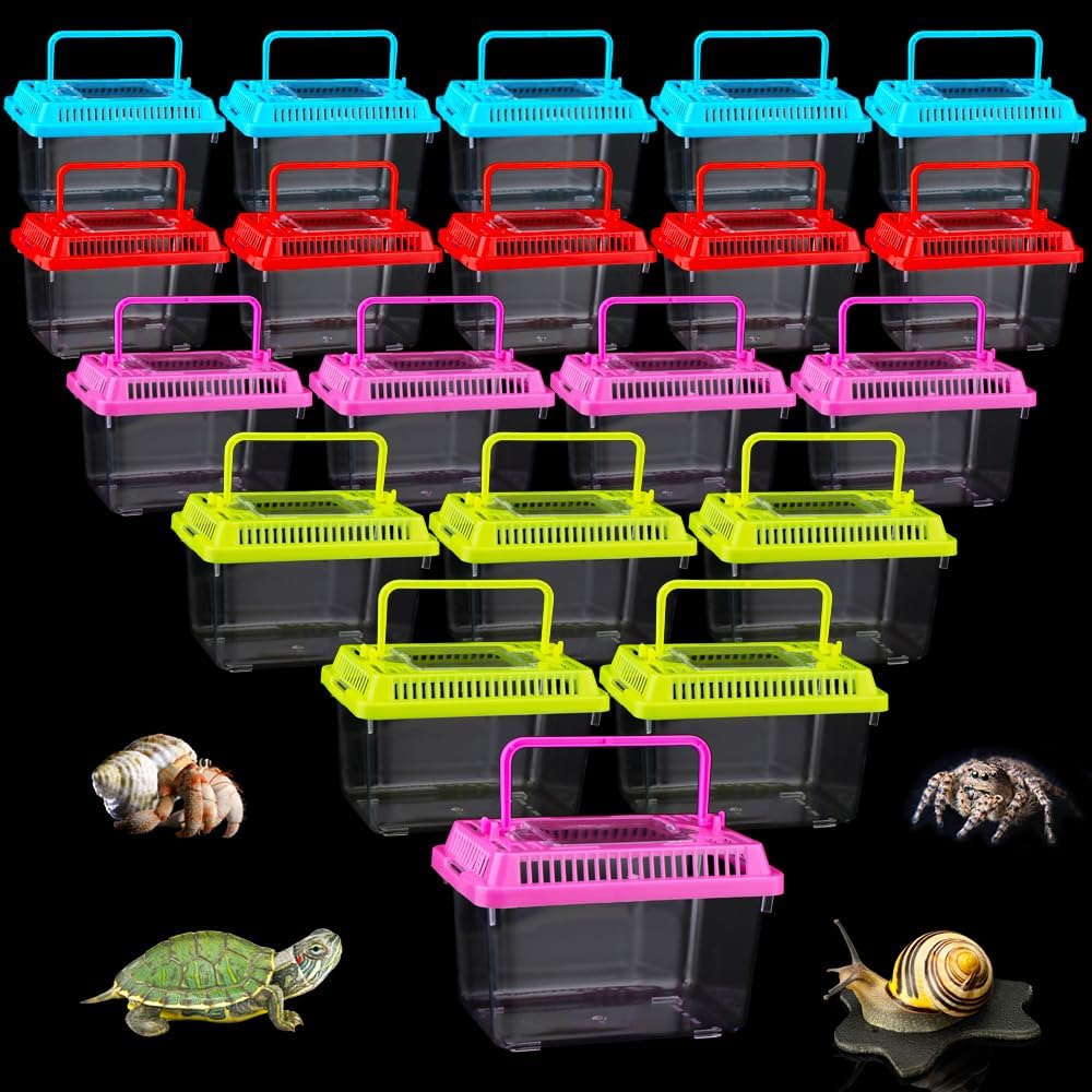 20 Pcs Plastic Reptile Terrarium Box Carrier Cage, 5.1×3.5×3.5in