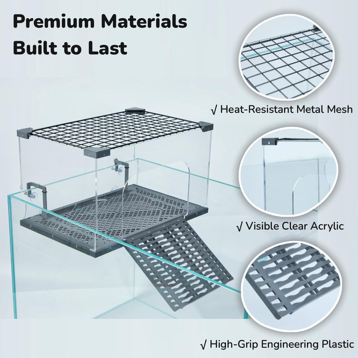 Escape-Proof Turtle Basking Platform Enclosure for 60-Gallon+ Tanks