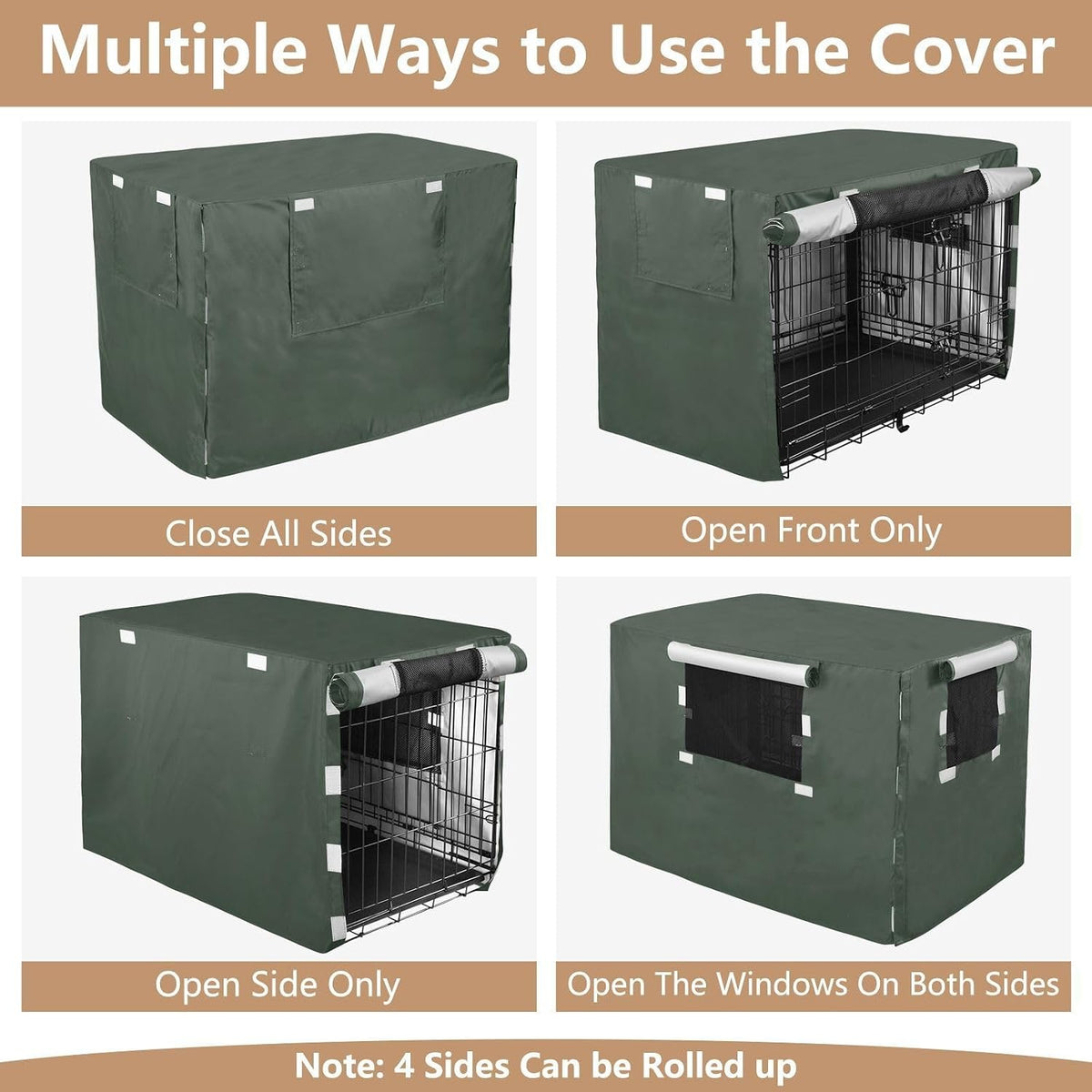 STAYTOP Solid Olive Green Dog Crate Cover, 48 in Dog Kennel Cover