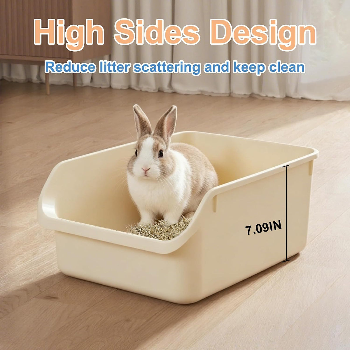 Rabbit Litter Box with Low Entry, High Back Splash Guard for Guinea Pigs, Hamsters, Hedgehogs, Chinchillas & Small Animals, Easy Clean Potty Training Pan for Cage (White)