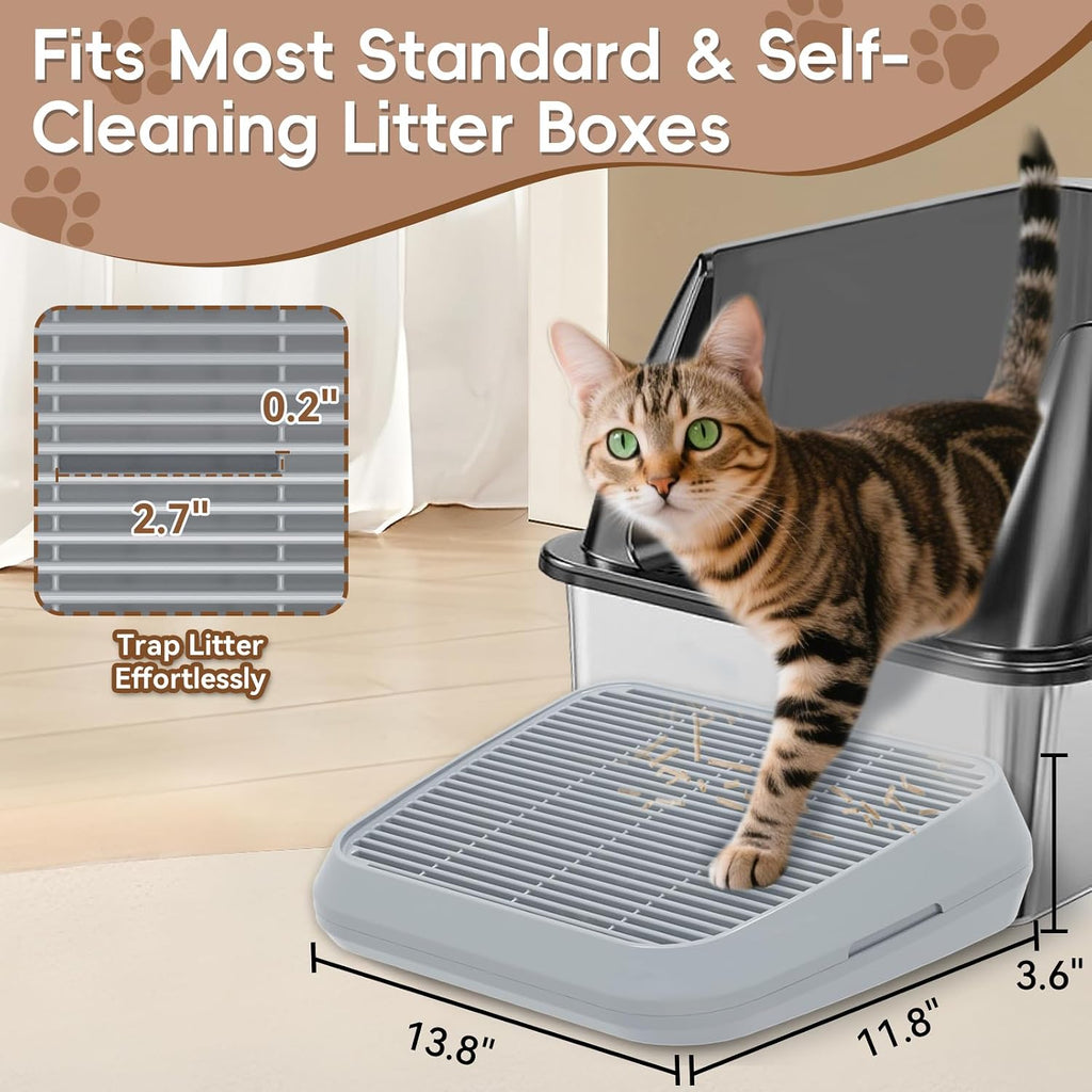 Elevated Litter Box Ramp/Steps for Kittens & Old Cats,Washable Litter Catcher Stairs for Automatic Cat Litter Box,Anti-Tracking Cat Litter Mat Pedal with Filter,Easy to Clean (Light Grey)
