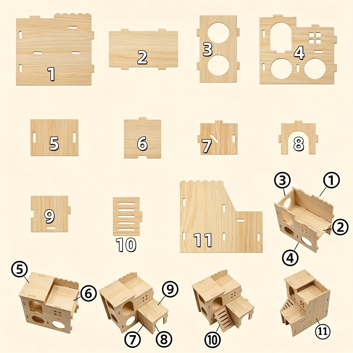 26 Pcs Hamster Cage Accessories, Silent Wheel & Wood House Set