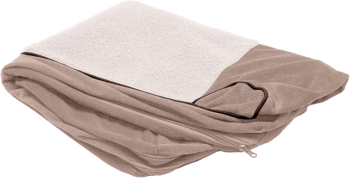 Furhaven Replacement Dog Bed Cover Sherpa & Chenille Sofa-Style, Machine Washable - Coffee, Large