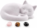 White Cat Urn for Ashes with Crystal Stones Memorial Keepsake