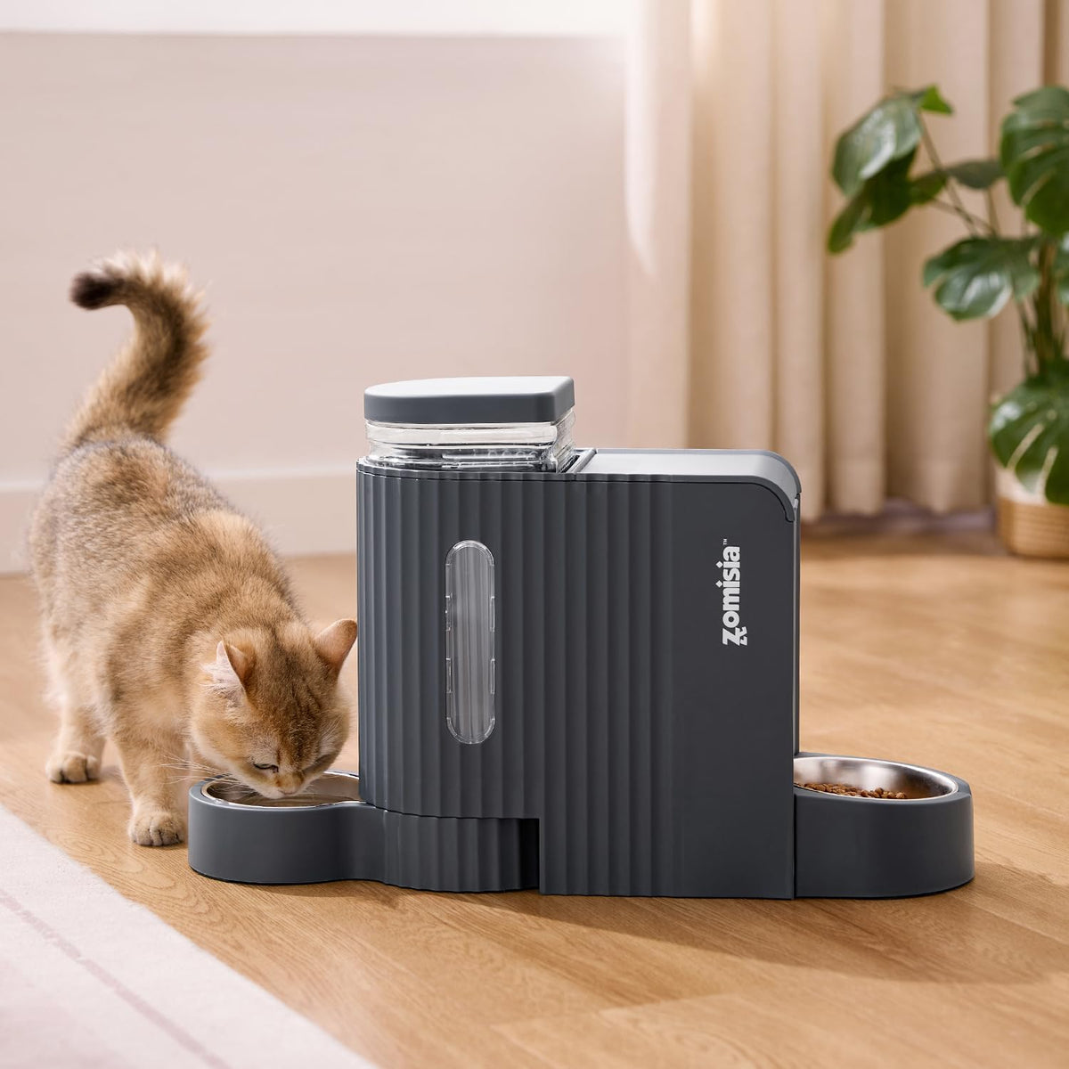 ZOMISIA Gravity Cat Food and Water Dispenser, 2 in 1 Automatic CatFeeder