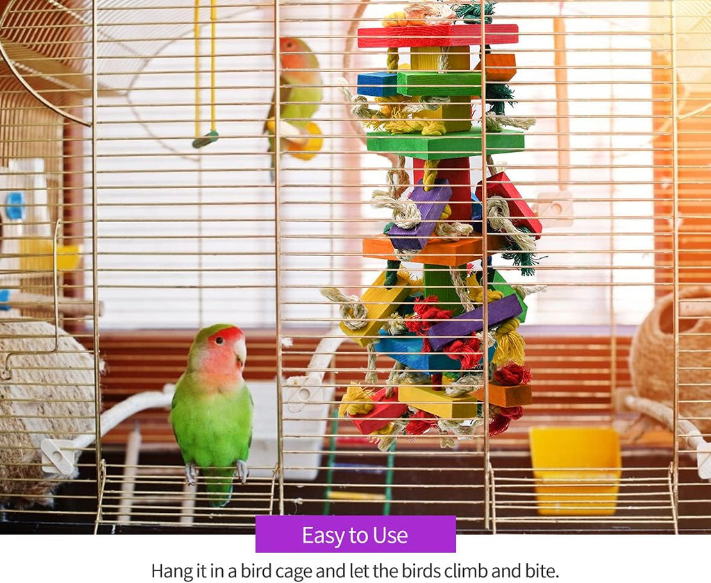RUBY.Q 20in Large Parrot Toy, Multicolored Natural Wooden Bird Chewing Toys