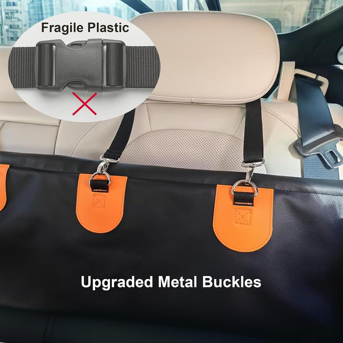 Large Dog Car Seat, Upgraded PU Leather Back Seat Extender with Hard Bottom, Waterproof Pet Car Seat Cover for Medium Sized Dog, Pet Hammock for Cars, SUVs, Trucks