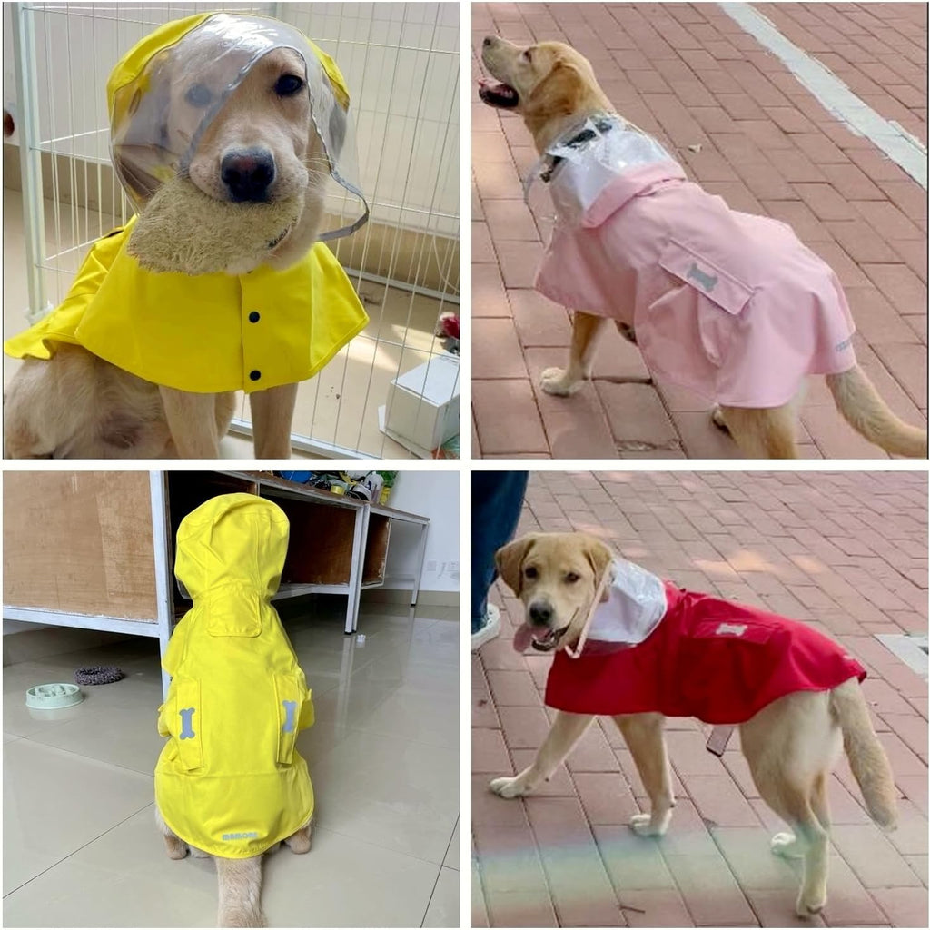 MAMORE Dog Raincoat Waterproof Reflective Adjustable Pet Rain Jacket Hood