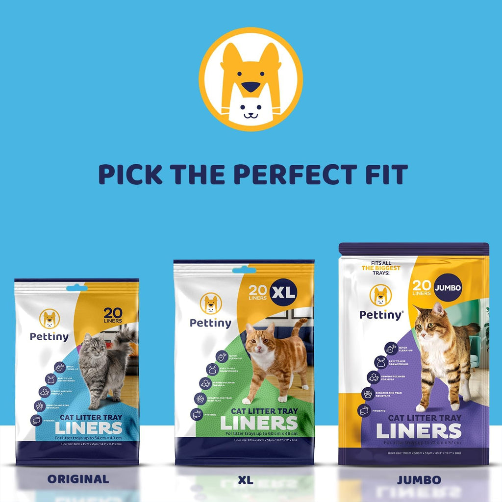 Pettiny 20 Cat Litter Box Liners with Drawstrings - Scratch Resistant Cat Litter Bags for a Medium and Large Litter Pan