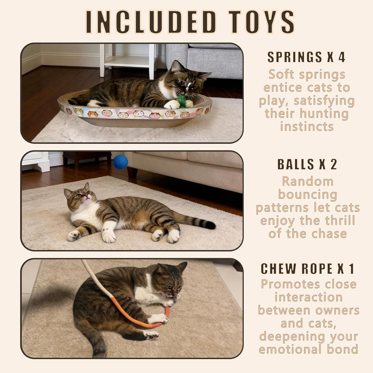 Cat Scratcher Bed with Toys, 2 Pack Oval Cat Scratching Cardboard