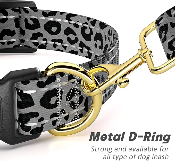 Reflective Dog Collar for Medium Dogs, Cute Leopard Style Adjustable Heavy-Duty - Image 5