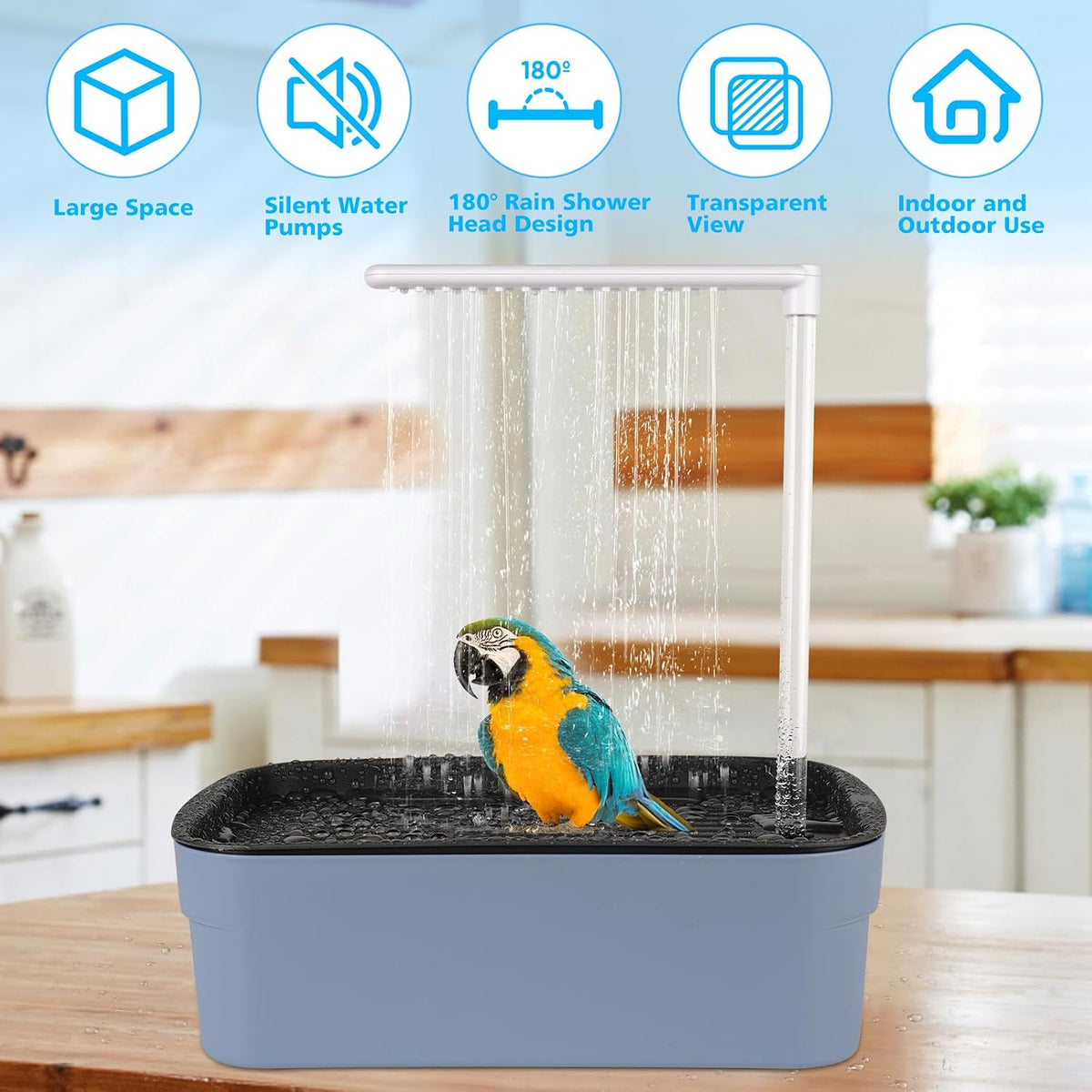 Automatic Bird Bath for Cage Indoor Parrot Bath with Shower Water Circulated Controller Bird Cage Accessory for Parakeets Cockatiel African Grey Lovebird